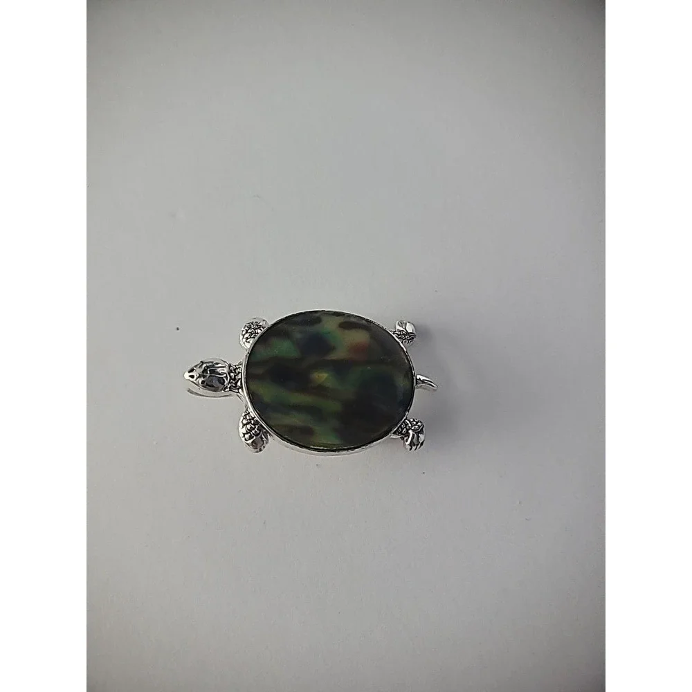 Vintage Brooch Turtle Shell Silver Tone Reptile Jewelry Costume - Picture 8 of 10